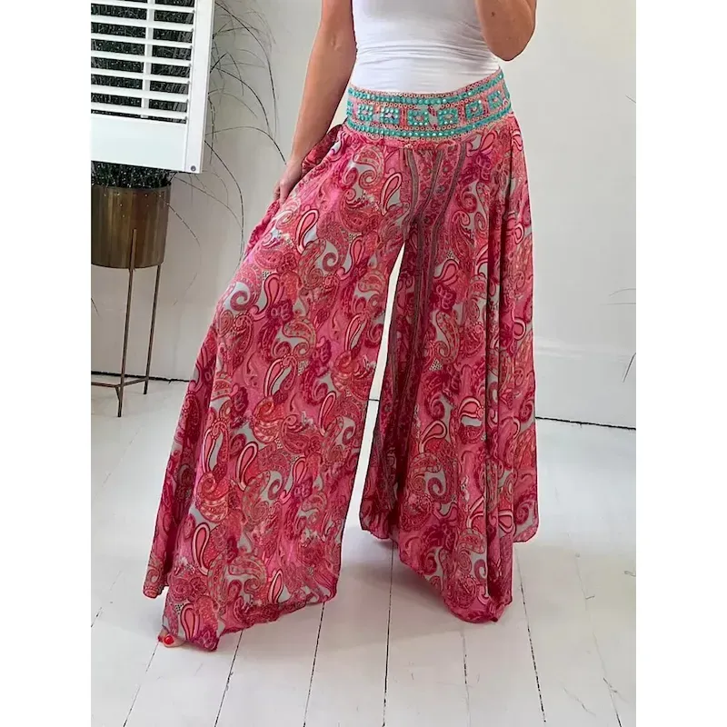 emtksl1737686817192.webp Women's Wide Leg Chinos Vacation Hawaiian Full Length High Waist Paisley Elastic Waistband Printing Comfy Soft Comfortable Micro-elastic Outdoor Stree - Image 1