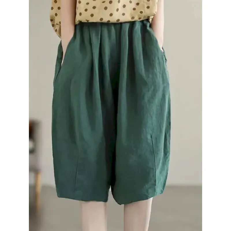 klgtmq1732169284354.webp Women's Baggy Shorts Knee Length Solid Color Deep Green Apricot Khaki Summer 2025 - Image 1