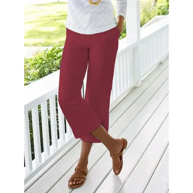 oxtvfu1675823343850.webp Women's Cotton Linen Pants Chinos Capri shorts Fashion Calf-Length Plain Side Pockets Baggy Comfort Inelastic Casual Daily Black White Red Blue Regula - Image 1