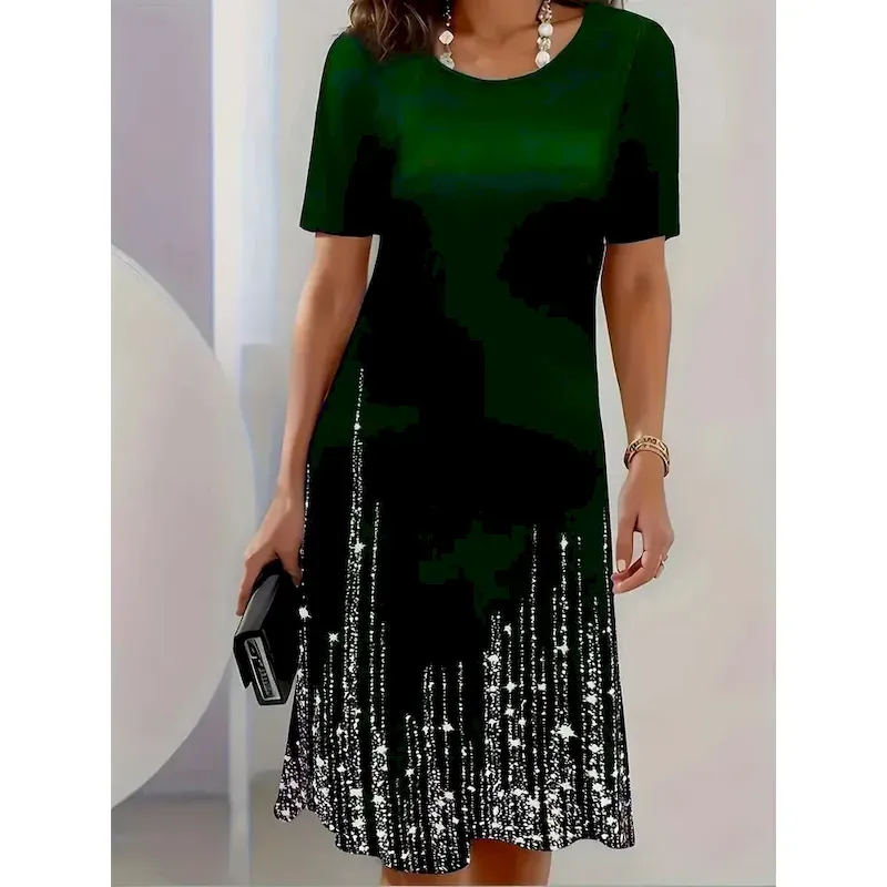 pwoxqa1755080556873-1.webp Women's Midi Dress Elegant Party Evening Crew Neck Short Sleeve T Shirt Dress Tee Dress Shift Dress Casual Formal Daily Regular Fit Floral Abstract Sh - Image 1