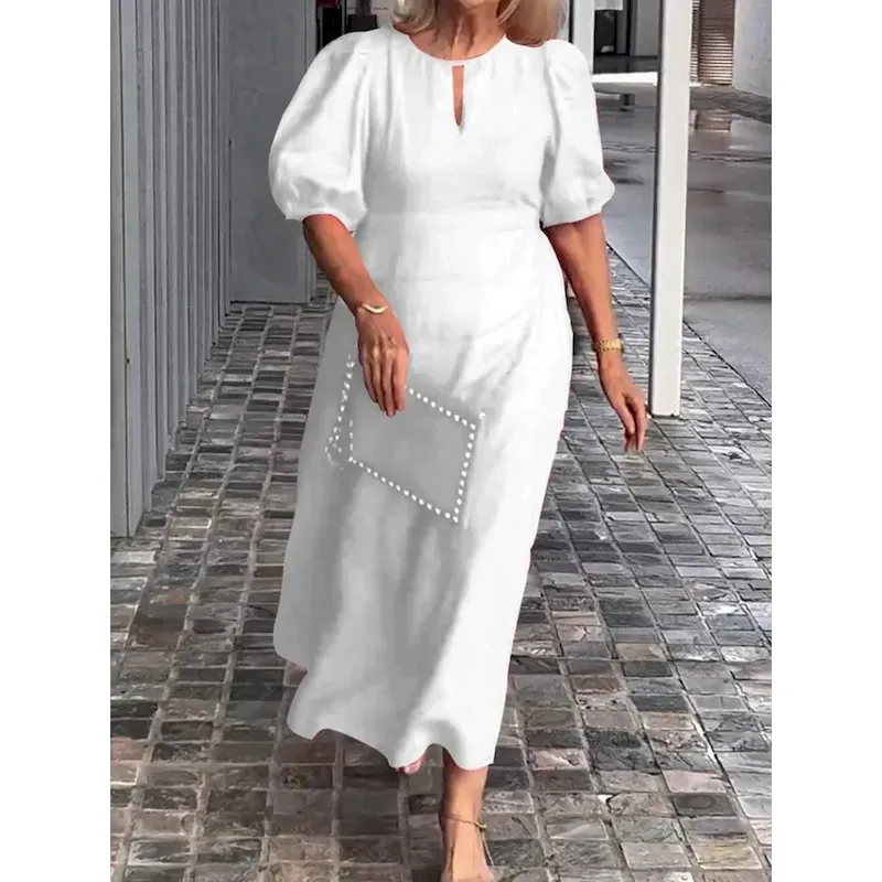 zooasz1719830145873-7.webp Women's Black White Red Summer Spring Maxi Dress Casual Dress Formal Dress Basic Modern Casual Daily Weekend Loose Fit Plain Stand Collar 2025 - Image 1